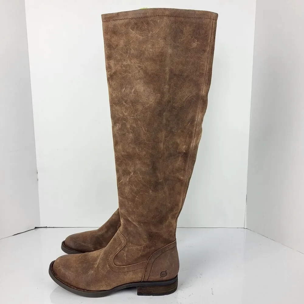 BORN Britton Women's Over the Knee Rust Brown Suede Distressed Boots